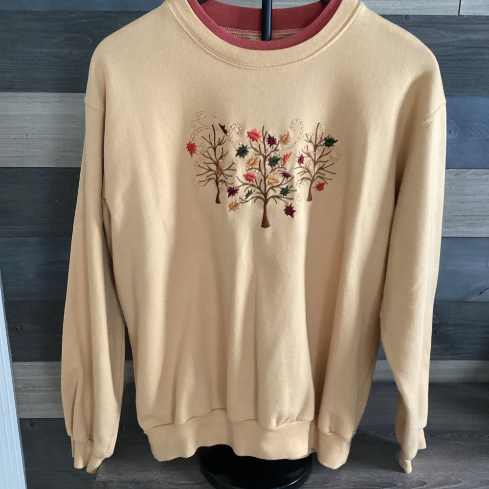 Vtg Ladies Decorated Orginals Fall Embroidered Tree Sweatshirt‎ Size Large